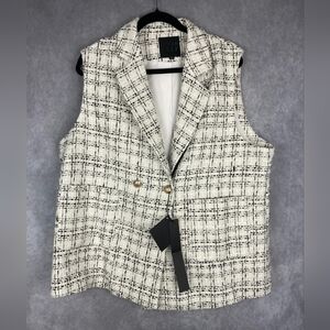 Mina Self Tweed Plaid Blazer Jacket Women Cropped Spring Office Size XXL